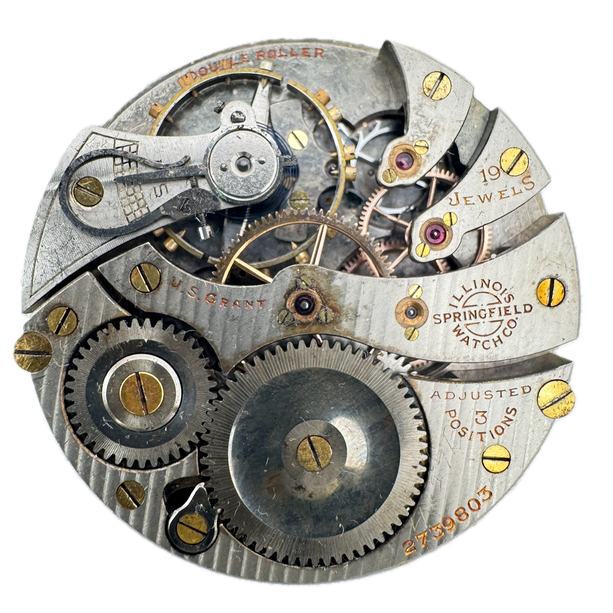 Antique 12s 1915 Illinois U.S. Grant Mechanical Pocket Watch Movement 306 USA