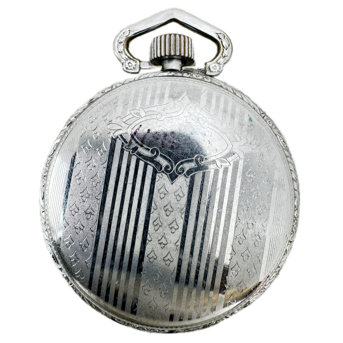 Antique 18s Illinois Spartan Art Deco Open Face Pocket Watch Case Chrome USA