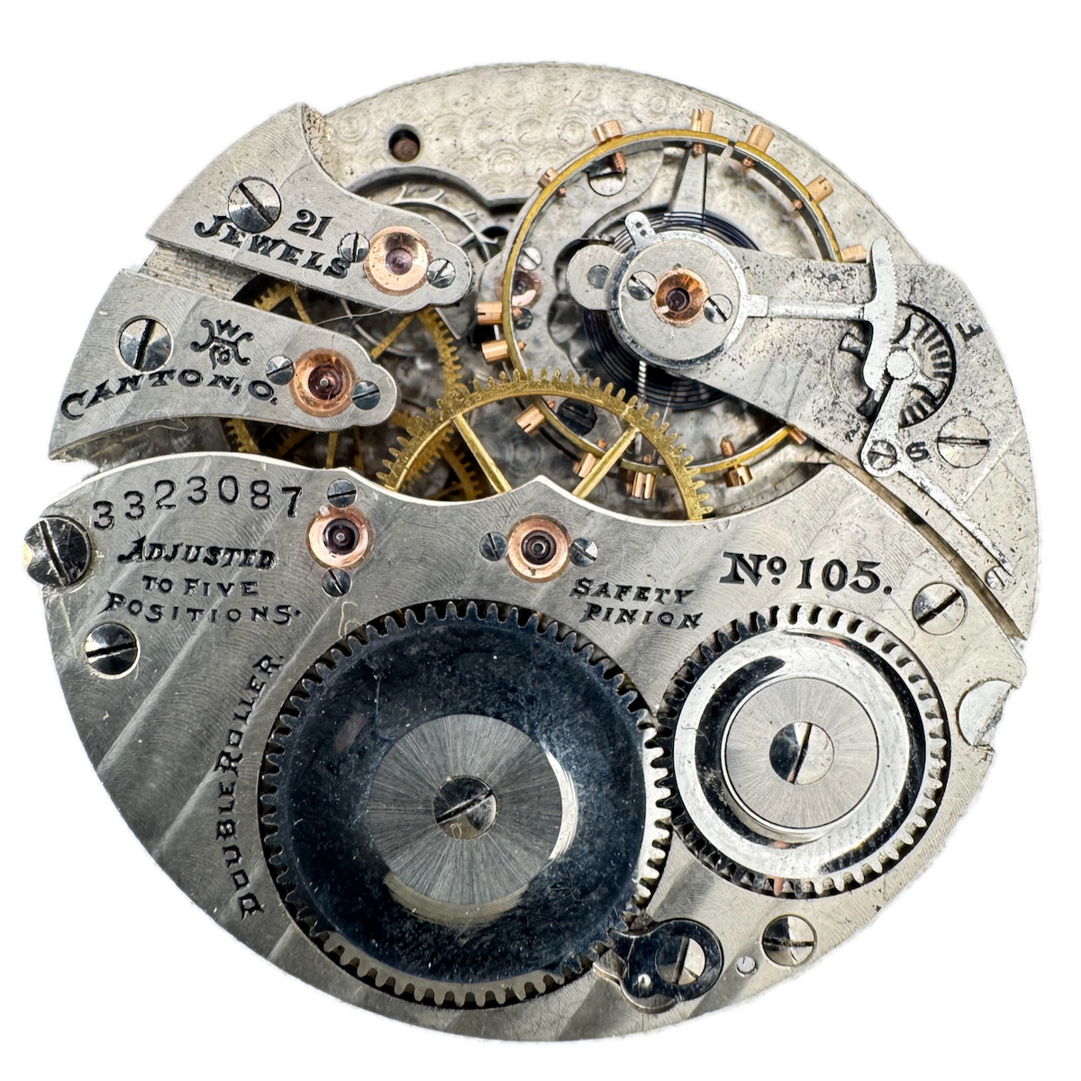 Antique 16s 1915 Hampden 21j Mechanical Railroad Pocket Watch Movement 105 USA
