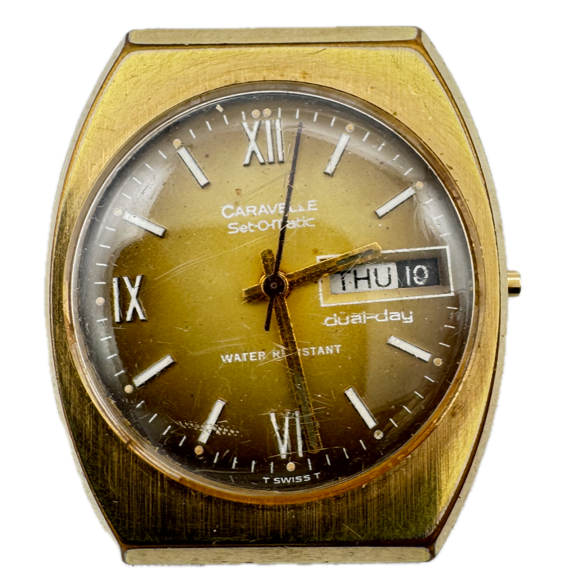 Vintage 1974 Caravelle Yellow Dual-Day Men's Automatic Wristwatch 11 UOACB Swiss