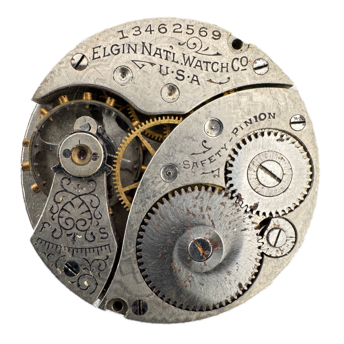 Antique 0s 1908 Elgin 7 Jewel Mechanical Hunter Pocket Watch Movement 320 USA