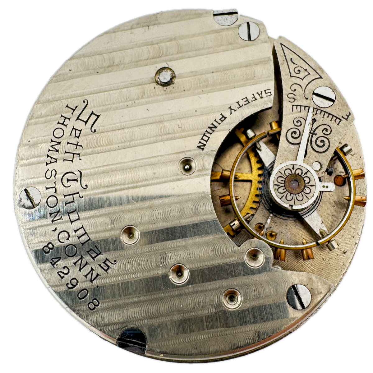 Antique 18s 1906 Seth Thomas Pinstriped 7 Jewel Hunter Pocket Watch Movement 37