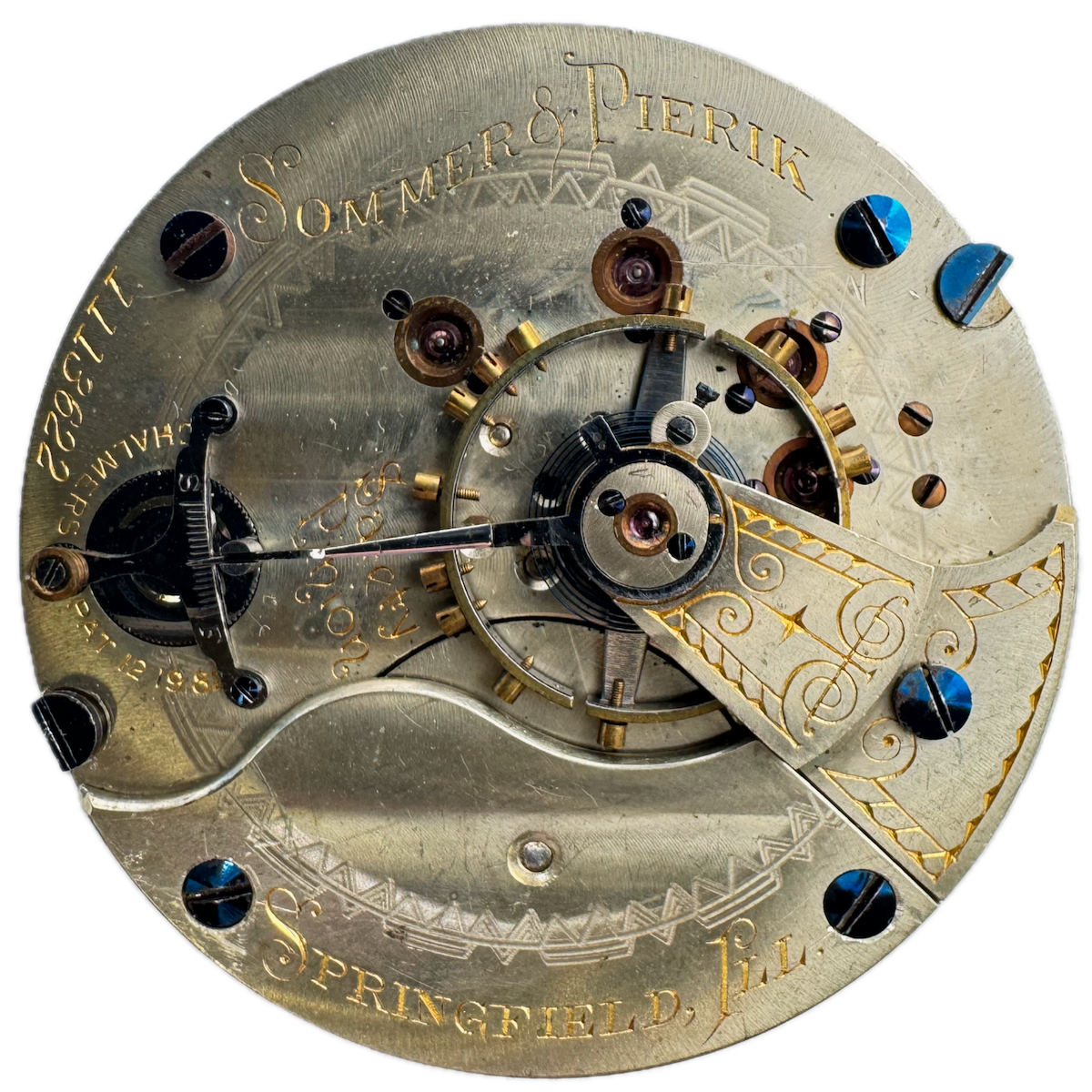 Antique 18s Illinois Sommer & Pierik Branch Dial Hunter Pocket Watch Movement 61