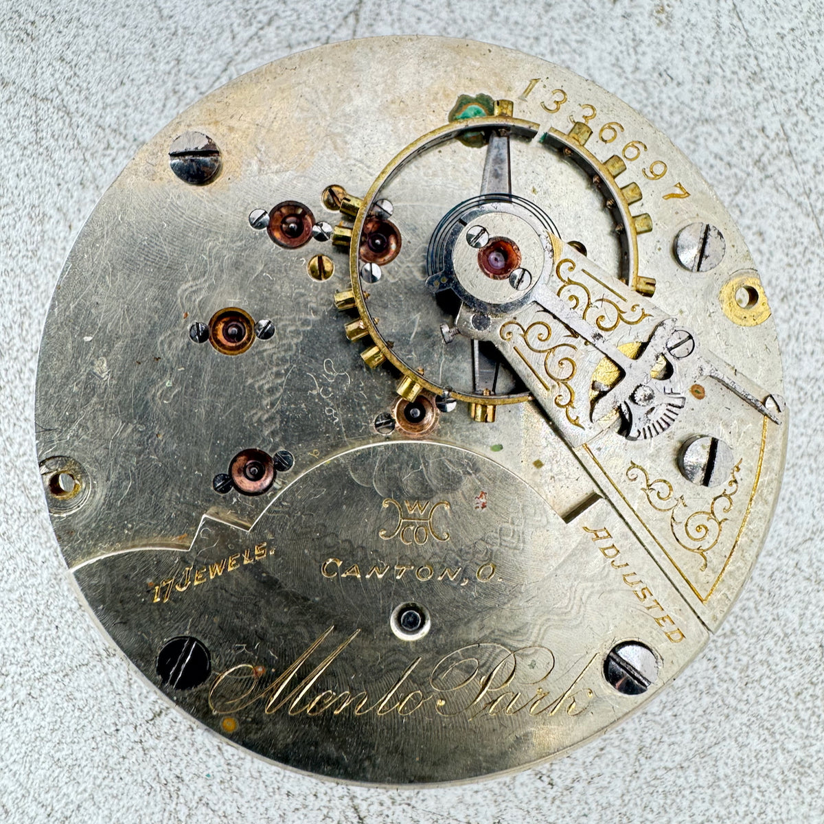 Antique 18s 1899 Hampden 17 Jewel Mechanical Pocket Watch Movement Menlo Park