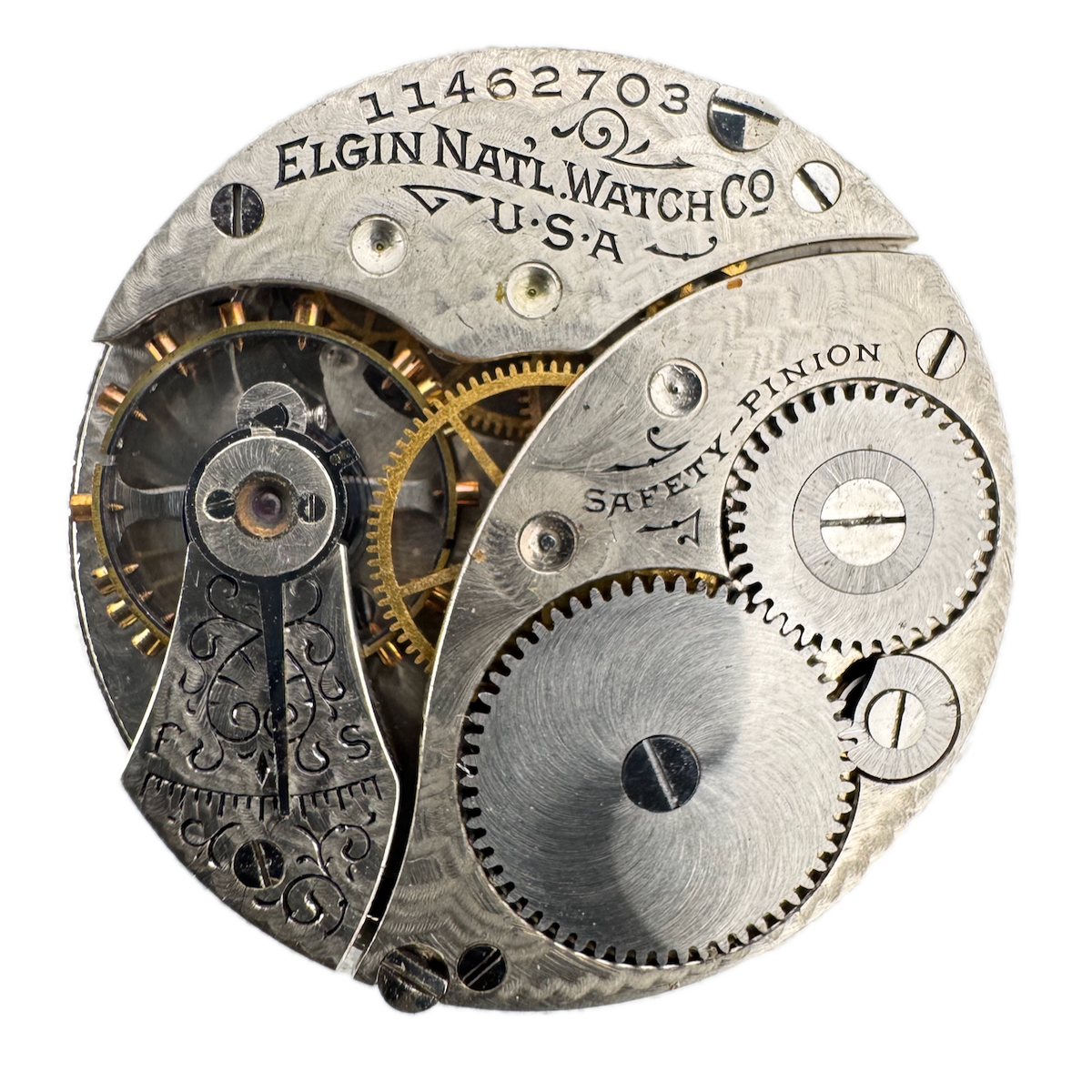 Antique 0s 1905 Elgin 7 Jewel Mechanical Hunter Pocket Watch Movement 320 USA
