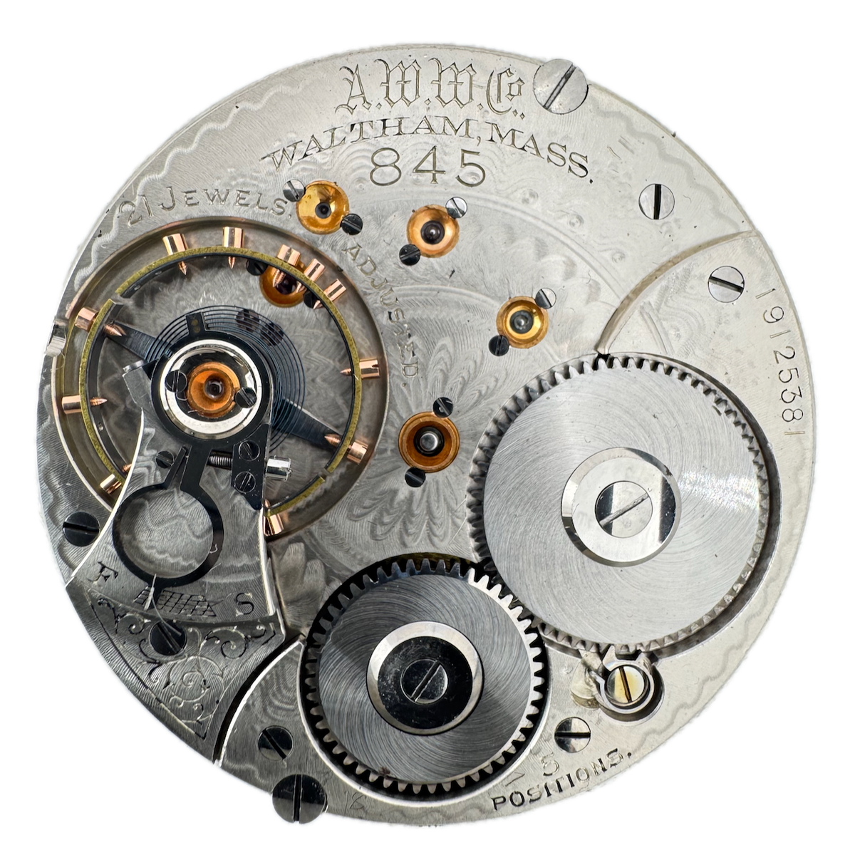 Antique 18s 1913 Waltham 21j Mechanical Railroad Pocket Watch Movement 845 USA