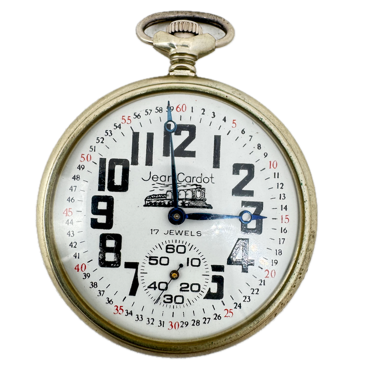 Antique 18s Jean Cardot Train Engraving 17j Mechanical Open Face Pocket Watch