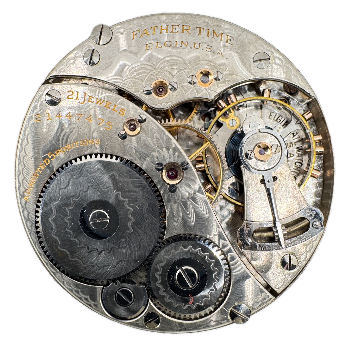 Antique 16s Elgin Father Time Mechanical Railroad Pocket Watch Movement Runs