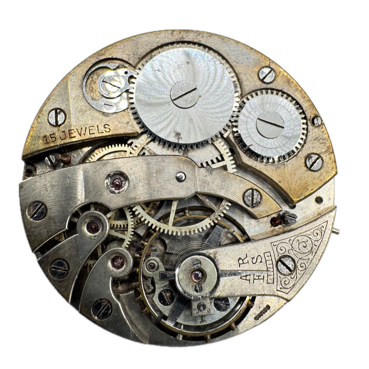 Antique 40.5mm Unbranded 15 Jewel Mechanical Pocket Watch Movement Swiss Rusted