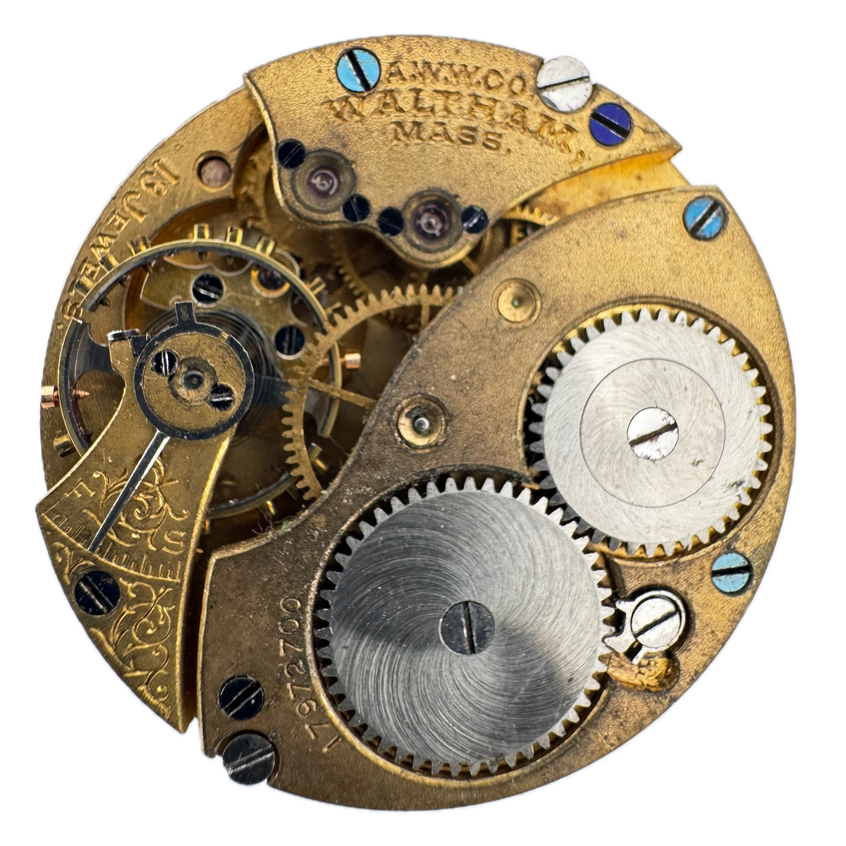 Antique 0s 1910 Waltham 1907 13J Mechanical Hunter Pocket Watch Movement No. 163