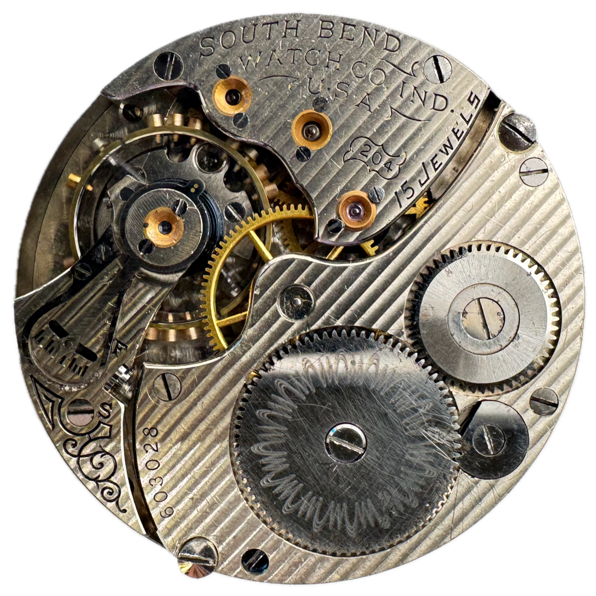 Antique 16s 1910 South Bend 15J Mechanical Hunter Pocket Watch Movement 204 USA