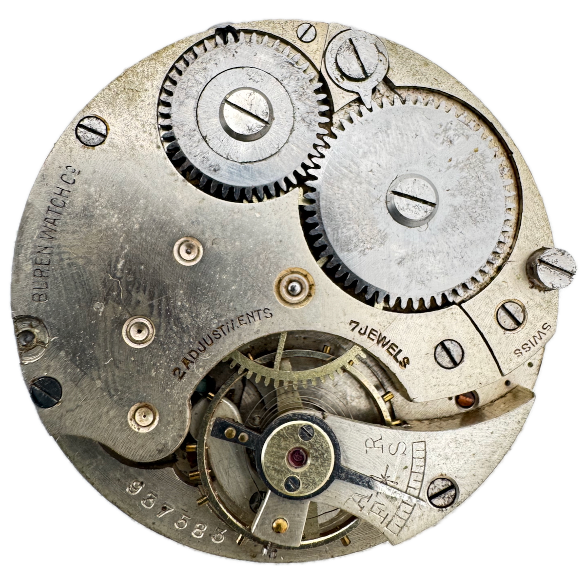 Antique 12s Buren 7 Jewel Mechanical Hunter Pocket Watch Movement Swiss