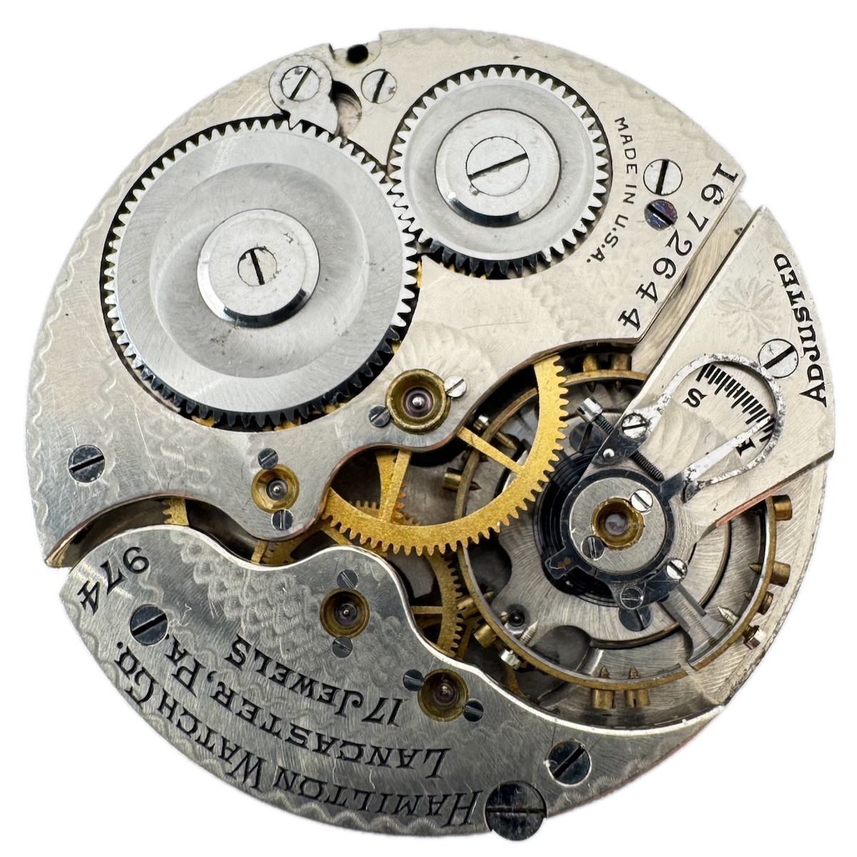 Antique 16s 1922 Hamilton Trustworthy A. Graves 17J Pocket Watch Movement 974