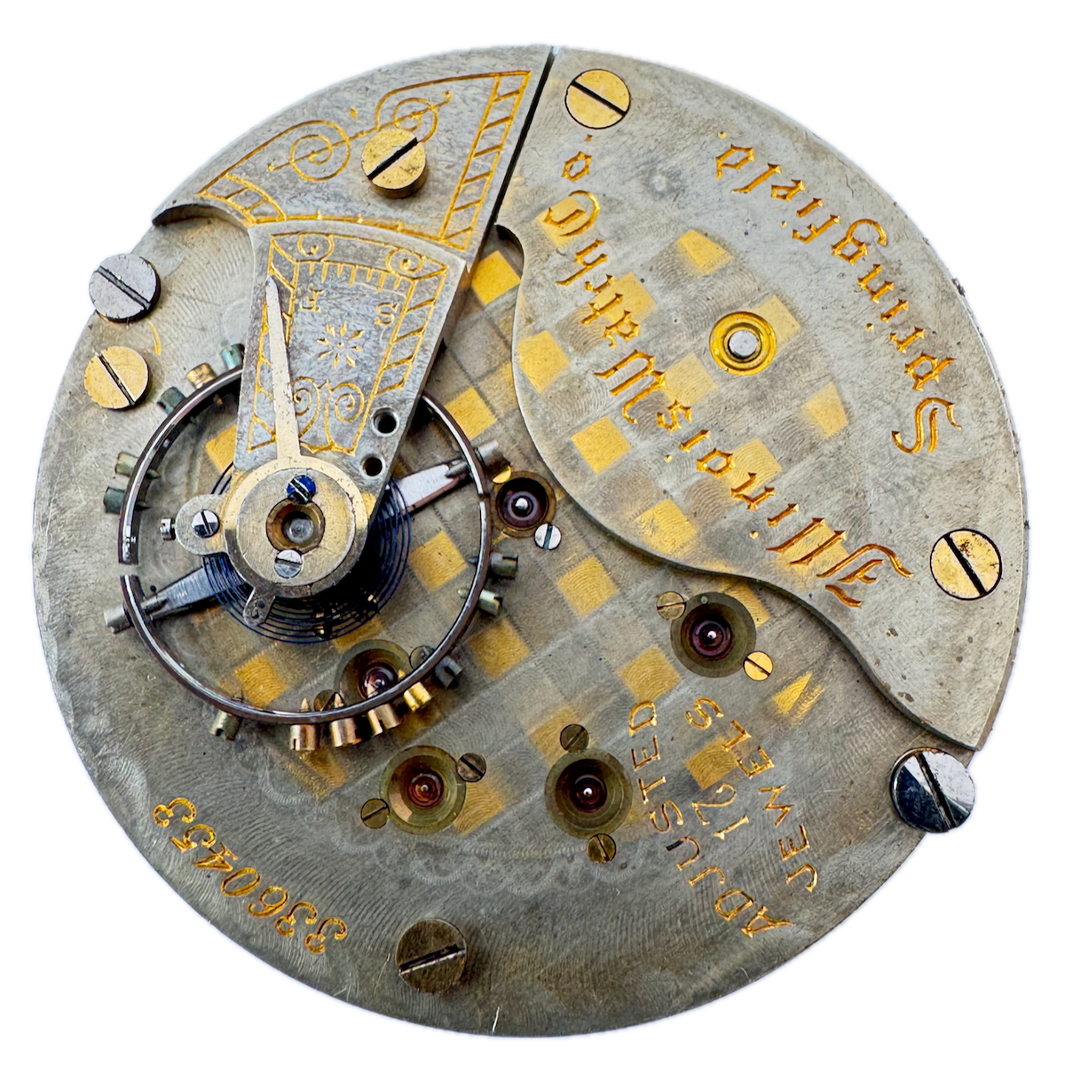 Antique 18s 1918 Illinois Two Tone Checkerboard 17J Pocket Watch Movement 89