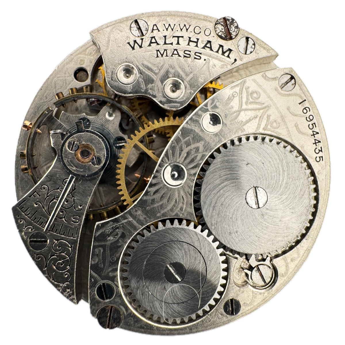 Antique 0s 1908 Waltham 1900 7J Mechanical Openface Pocketwatch Movement No. 110