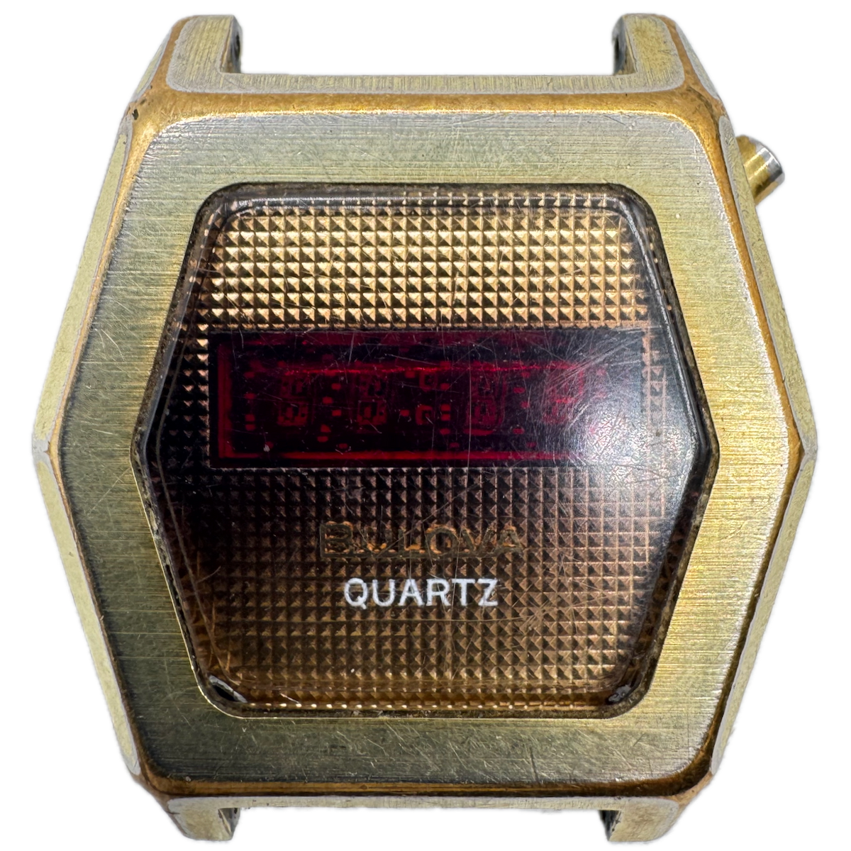 Vintage 1976 Bulova Computron Men's Digital LED Wristwatch Hong Kong Gold Tone