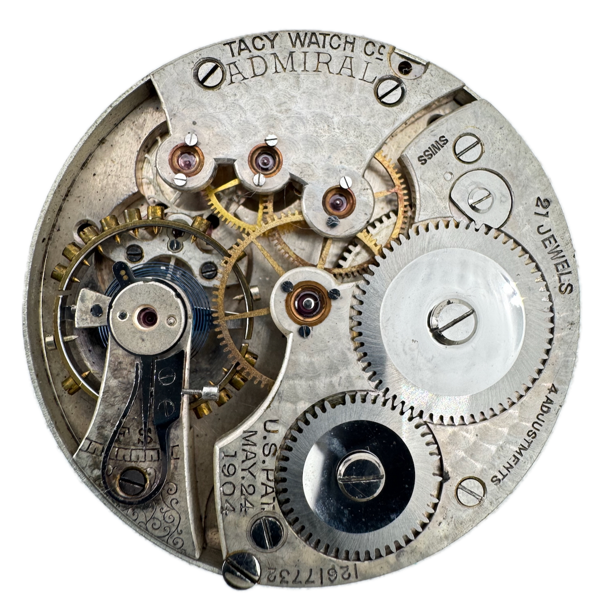 Antique 16s Tacy 21 Jewel Mechanical Pocket Watch Movement Admiral Swiss
