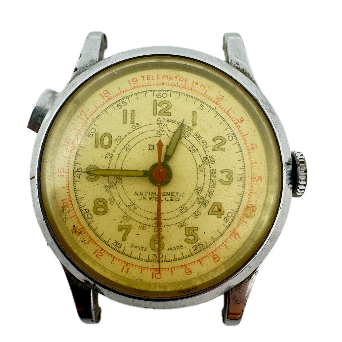 Vintage 34mm BYN Men's Mechanical Basic Chronograph Wristwatch Swiss Chrome