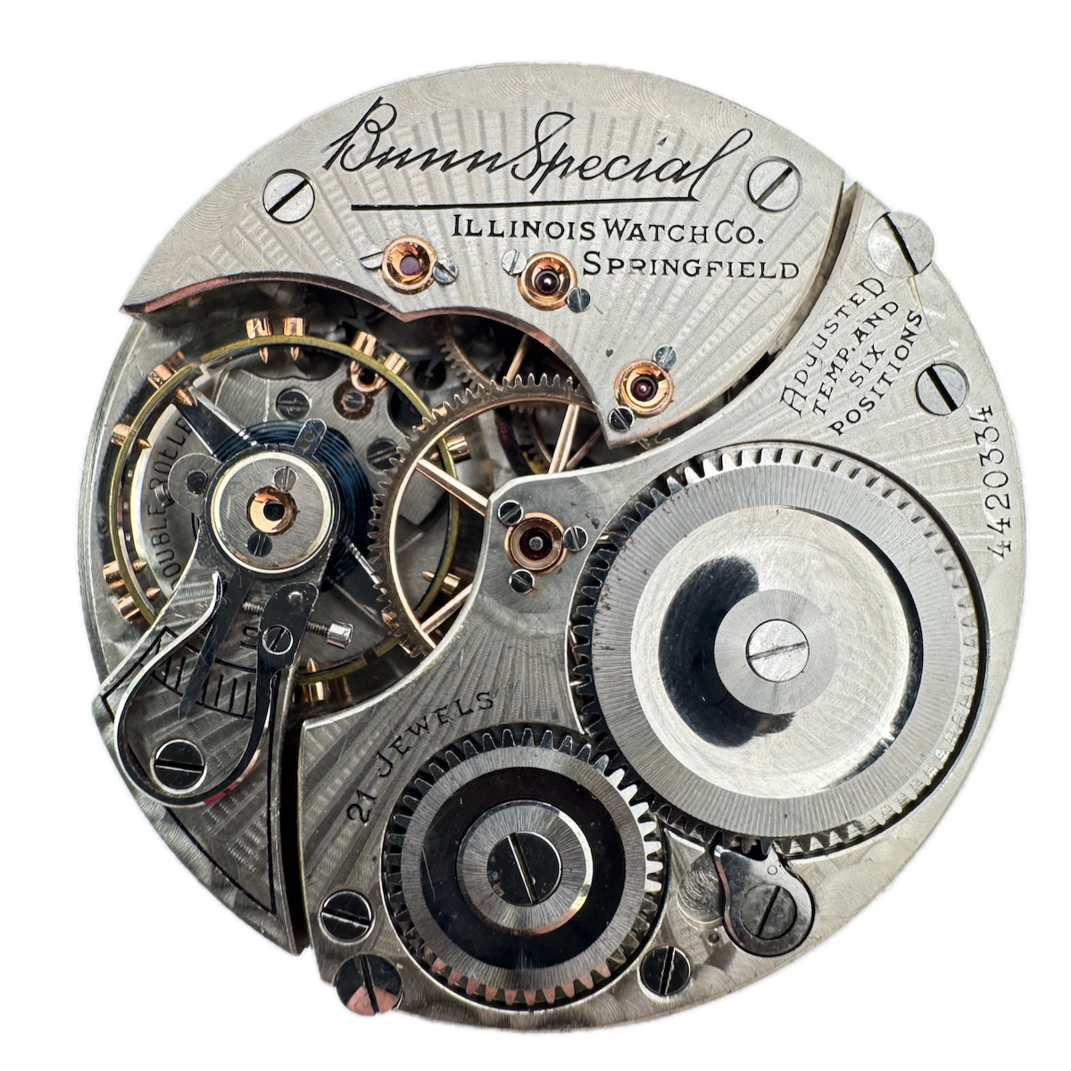 Antique 16s 1923 Illinois 21j Railroad Pocket Watch Movement Bunn Special USA