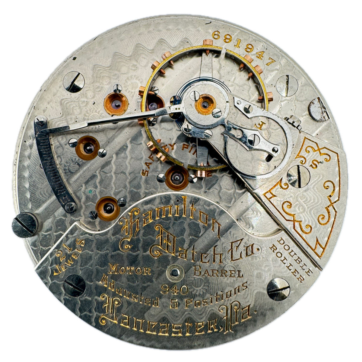 Antique 18s 1911 Hamilton 21J Open Face RR Class A Pocket Watch Movement 940 USA