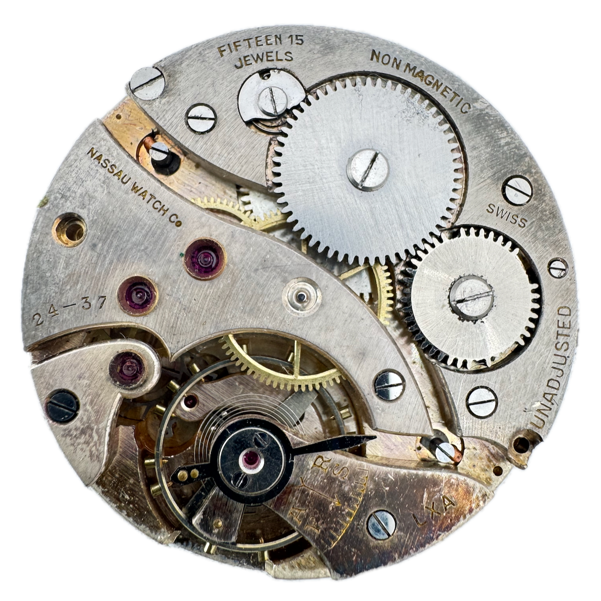 Antique 43mm Nassau 15 Jewel Mechanical Open Face Pocket Watch Movement Swiss