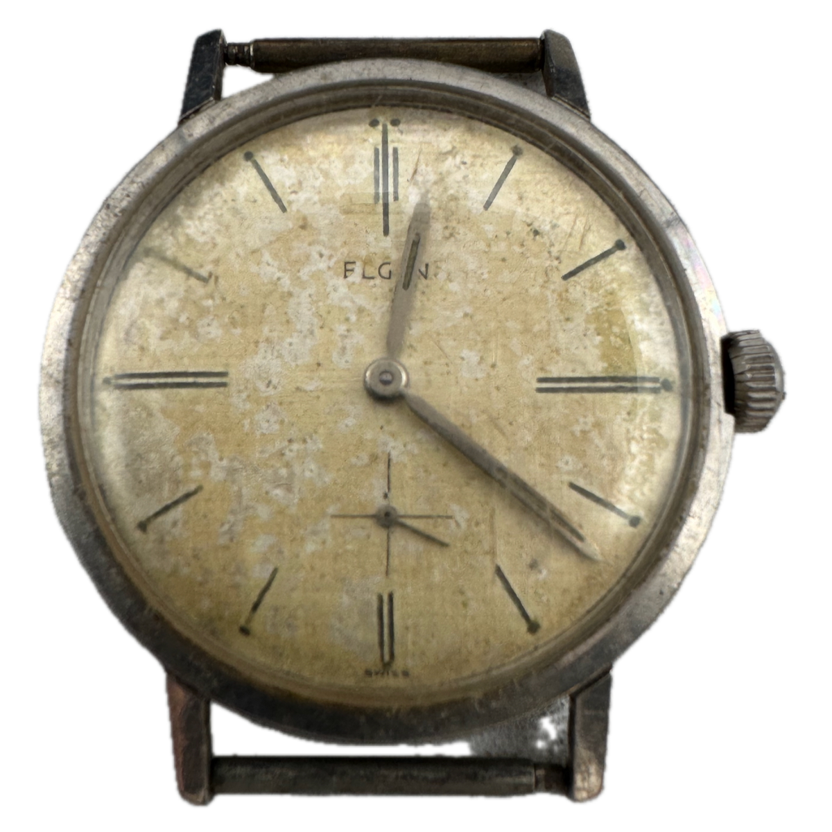 Vintage Elgin 4910 Linen Dial Men's Mechanical Wristwatch 791 Swiss Steel