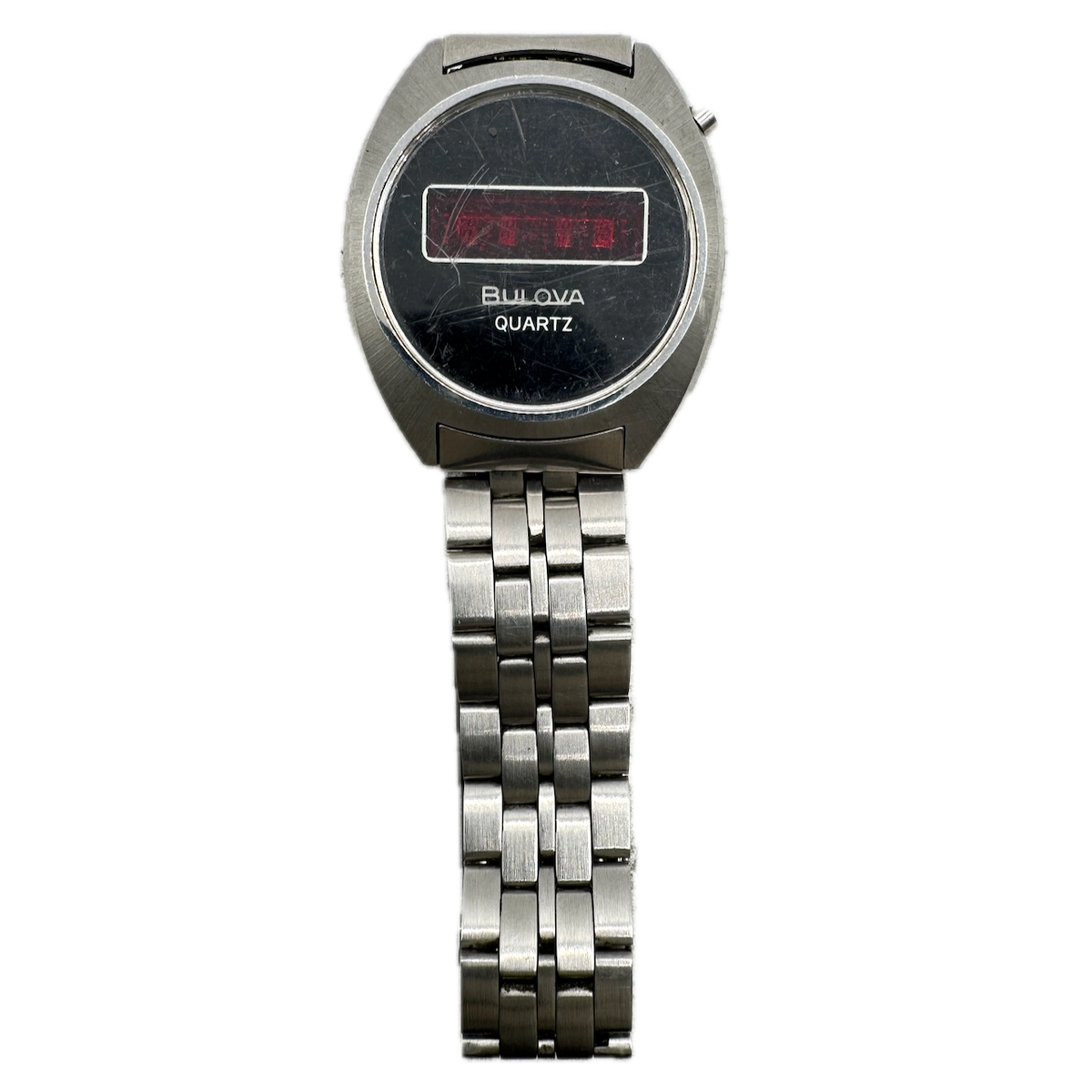 Vintage 36mm 1976 Bulova Men's Digital LED Wristwatch Steel Black Dial