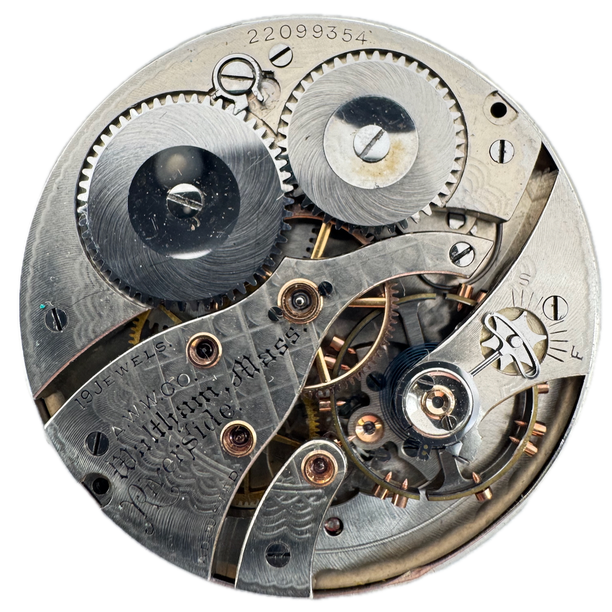 Antique 12s 1918 Waltham Checkerboard 19 Jewel Pocket Watch Movement Riverside