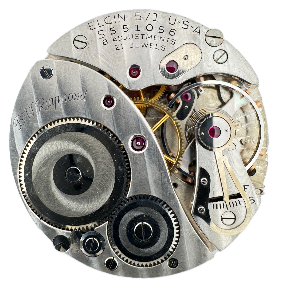 Vintage 16s 1952 Elgin Mechanical Open Face Railroad 571 B.W. Raymond 8ADJ USA