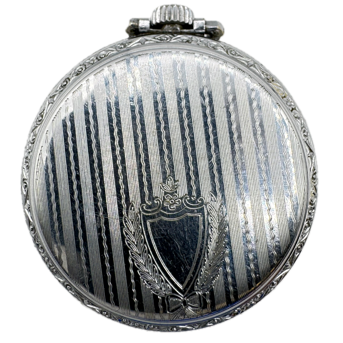Antique 12s Defiance Pinstriped Open Face Pocket Watch Case Chrome Plated USA