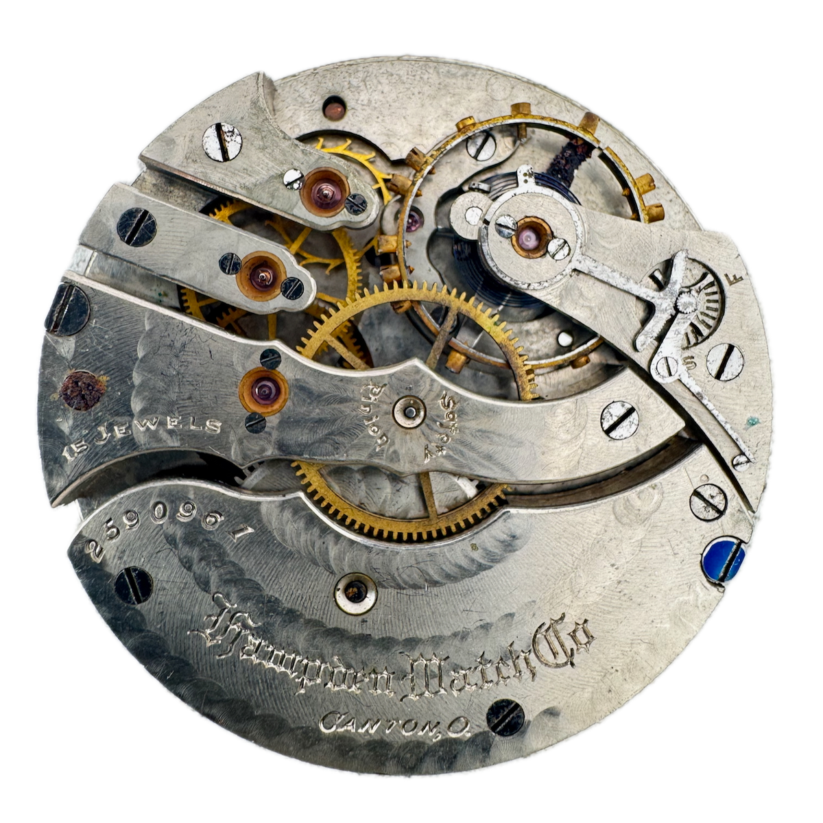 Antique 16s 1909 Hampden 15 Jewel Mechanical Pocket Watch Movement 109 USA
