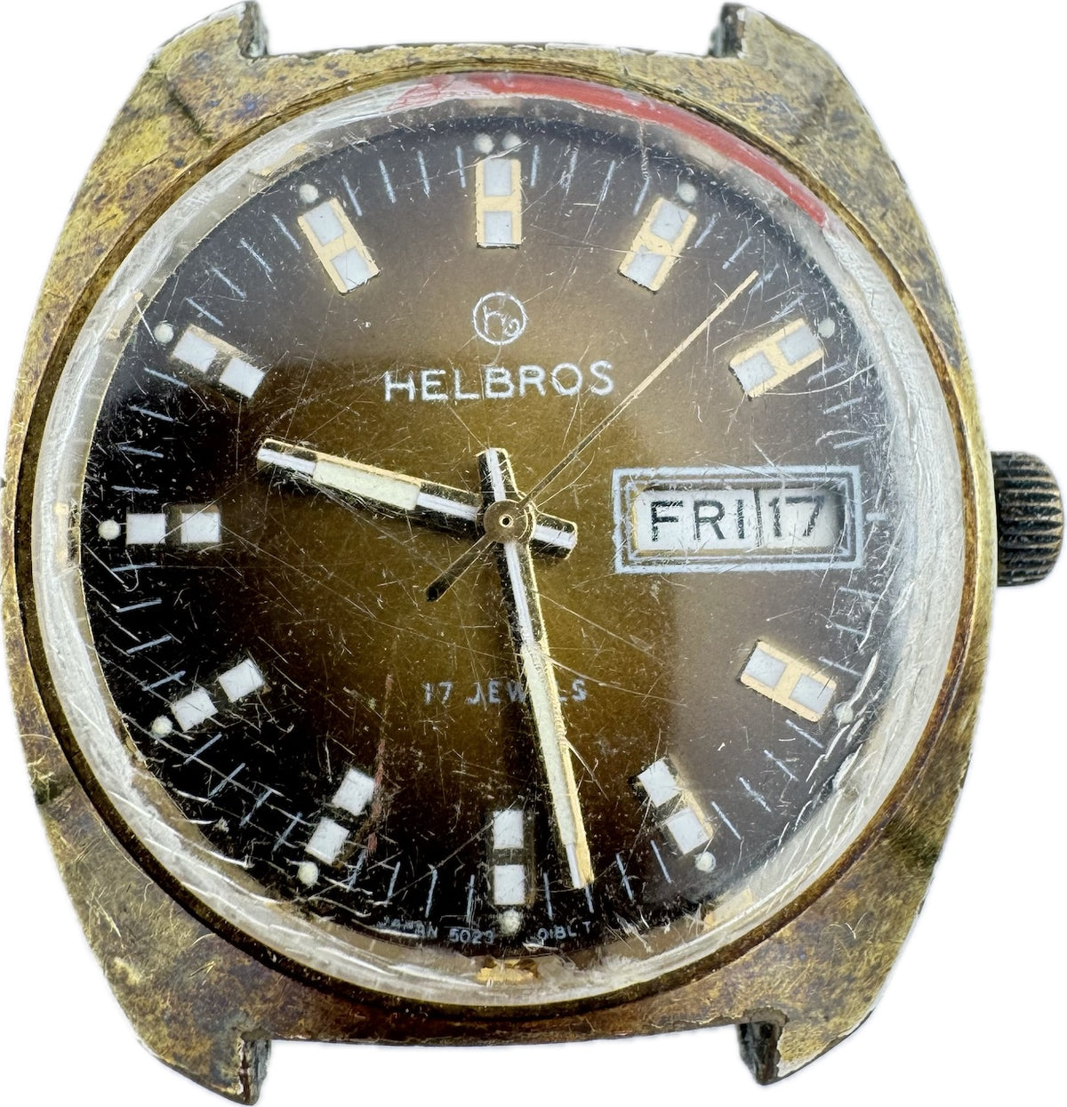 Vintage Helbros Day Date Men's Mechanical Wristwatch 5023A Germany Gold Tone