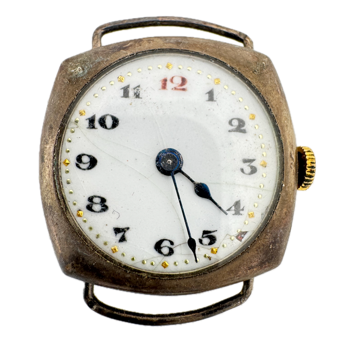 Vintage 27mm Maine Cushion Wire Lug Men's Mechanical Wristwatch .800 Silver