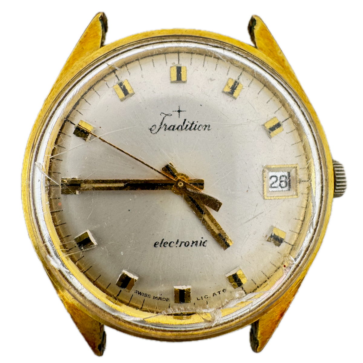 Vintage 34.5mm Tradition 13j Men's Electronic Wristwatch Swiss Gold Plated