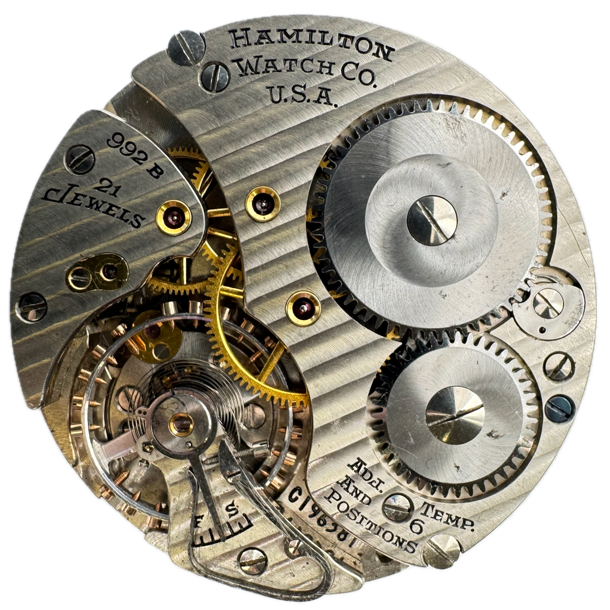 Vintage 16s 1947 Hamilton 21J Mechanical Railroad Pocket Watch Movement 992B USA