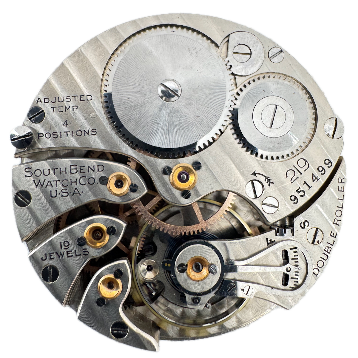 Antique 16s 1920 South Bend 3 Finger Mechanical Pocket Watch Movement 219 Runs