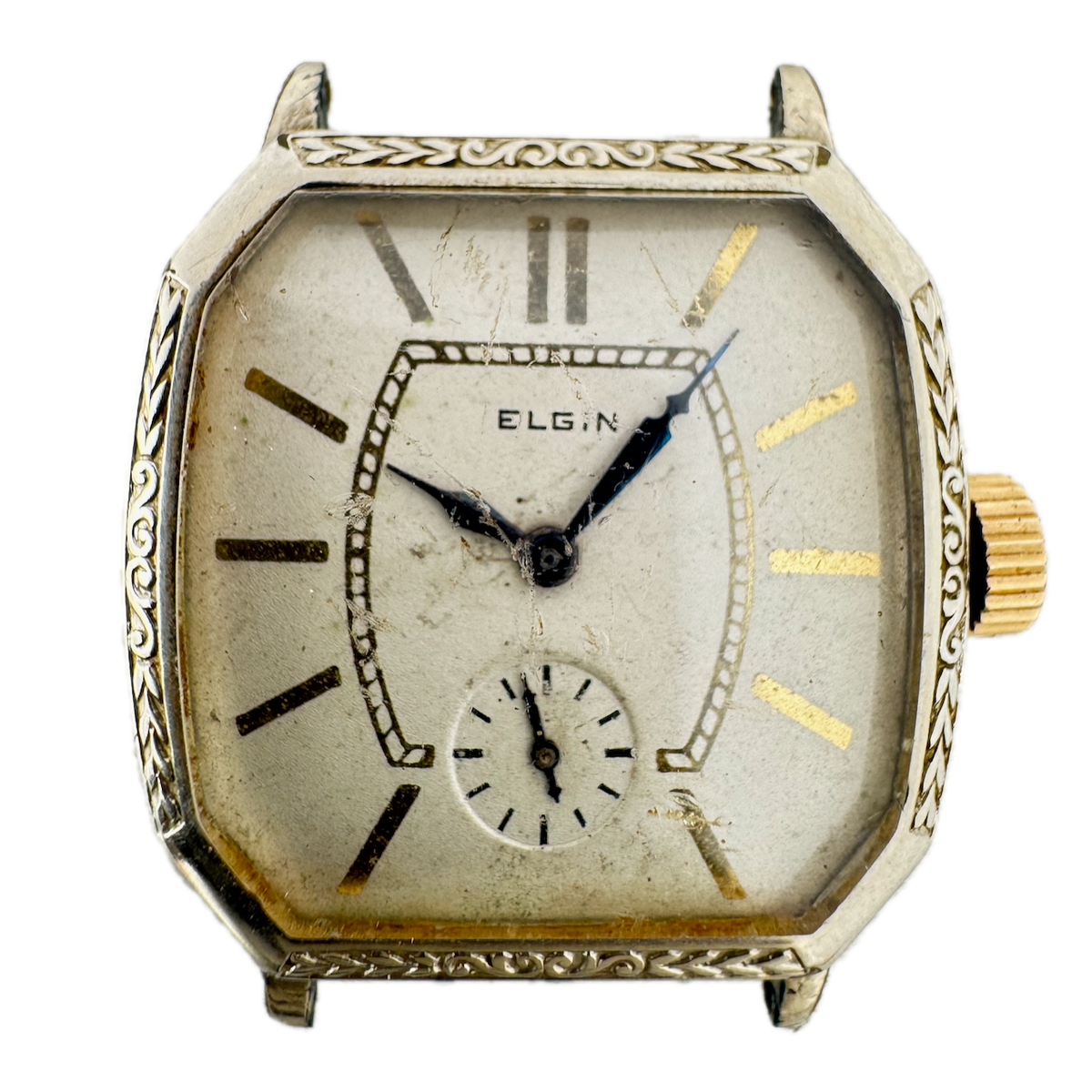 Vintage 27.5mm Elgin 5657 Cushion Men's Mechanical Wristwatch USA 14k White GF