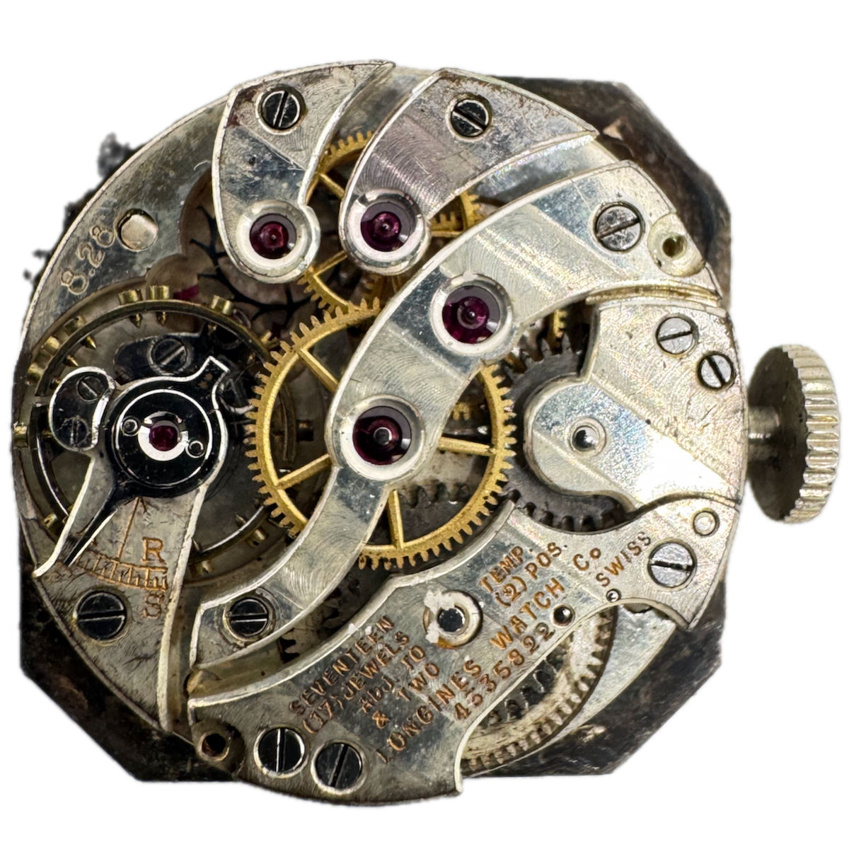 Vintage Longines Cut Corners Mechanical Men's Wristwatch Movement 8.28 Swiss
