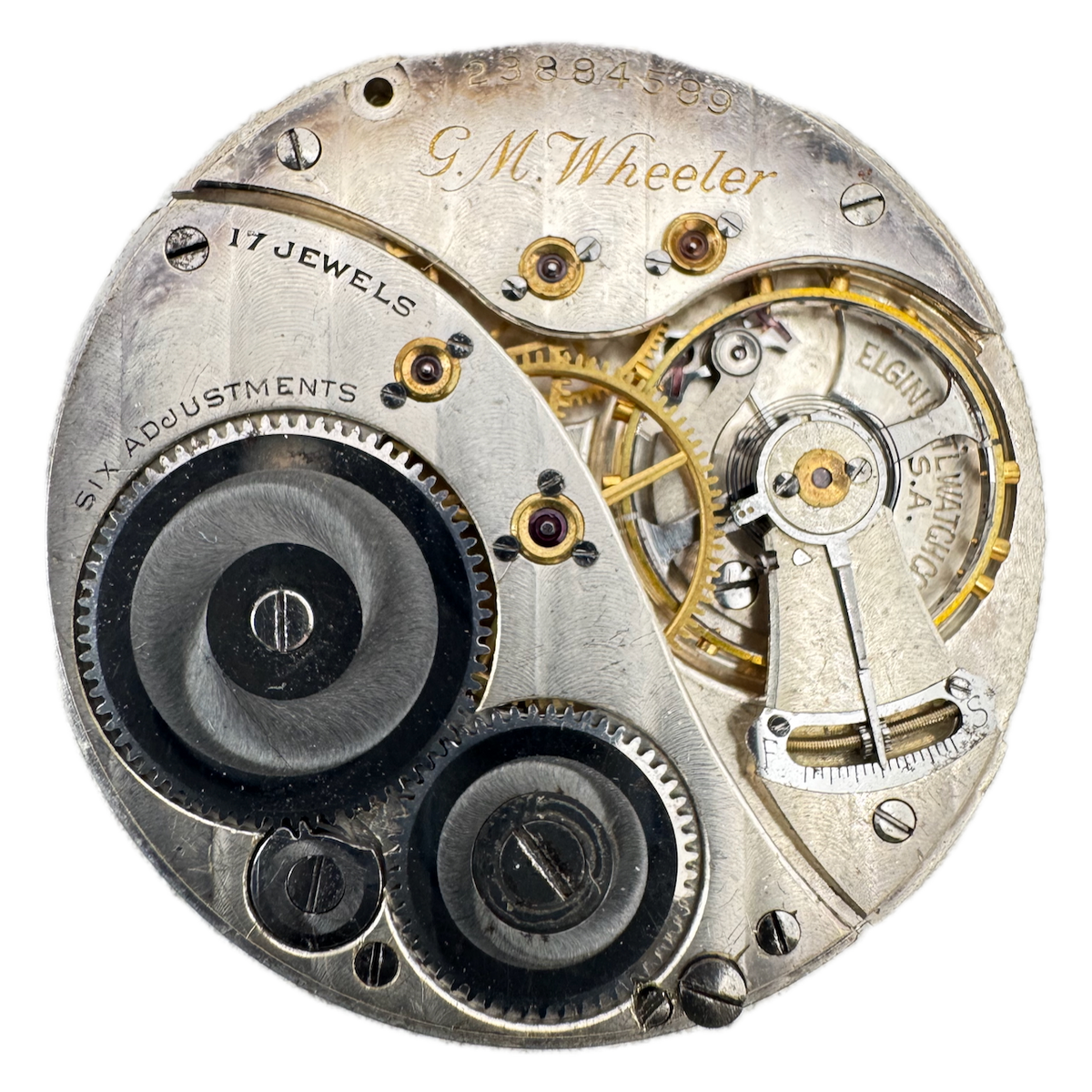 Antique 12s 1921 Elgin G.M. Wheeler 17j Mechanical Pocket Watch Movement 452
