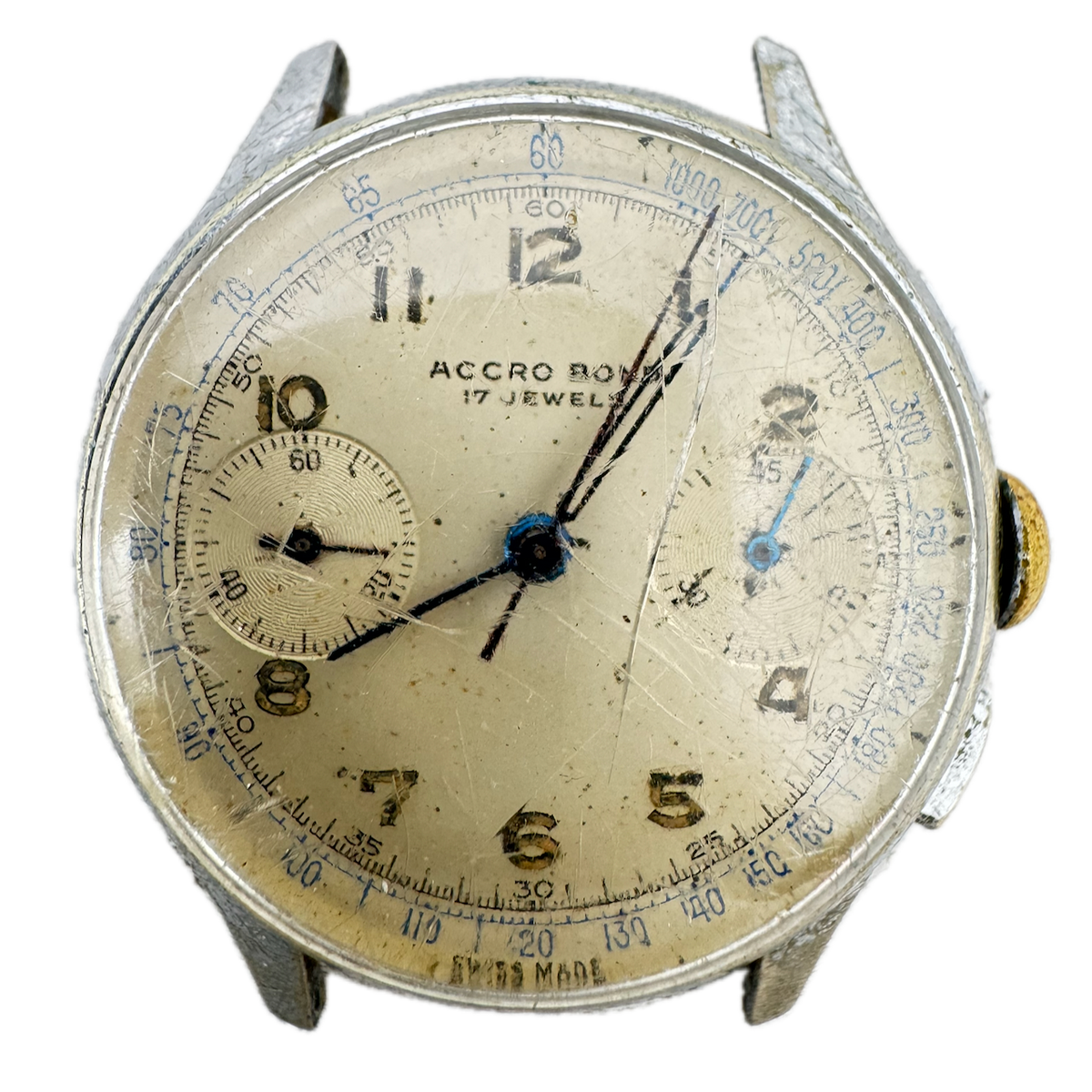 Vintage 34mm Accro Bond 17j Men's Chronograph Wristwatch Venus 188 Swiss Chrome