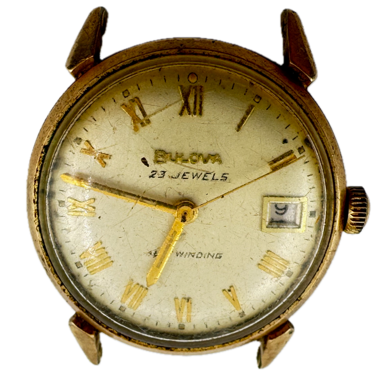 Vintage 1968 Bulova 2525 Roman Dial Date Men's Automatic Wristwatch USA 10k RGP