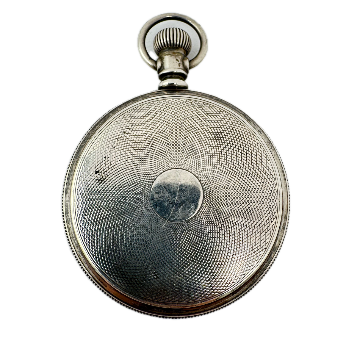 Antique 12 Size Crescent Open Face Pocket Watch Case Silver Plated Guilloche