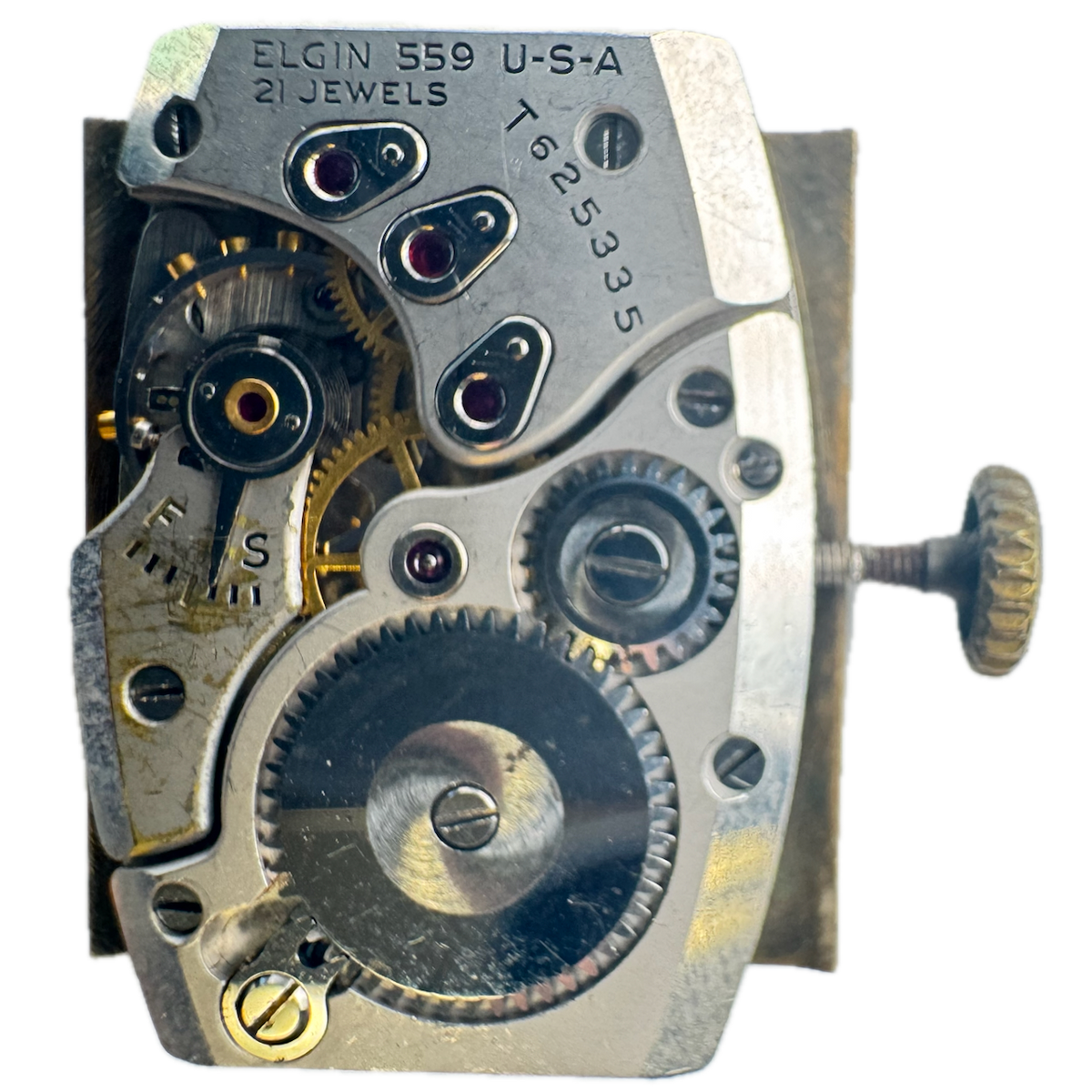 Vintage 17.5mm 1945 Lord Elgin Square 21J Mechanical Wristwatch Movement 559 USA
