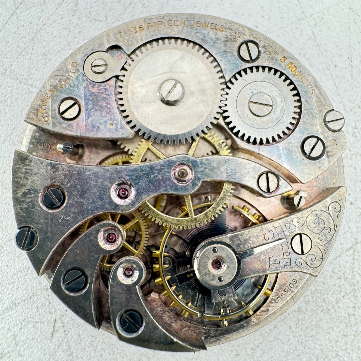 Antique 36.5mm Gruen Metallic Mechanical Openface Pocketwatch Movement 850 Swiss
