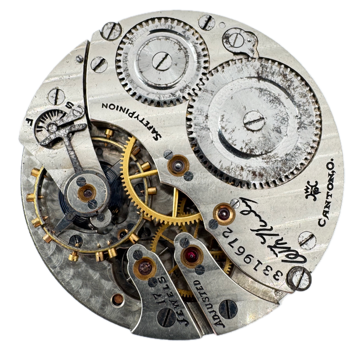 Antique 16s 1915 Hampden 17 Jewel Pocket Watch Movement Wm. McKinley USA