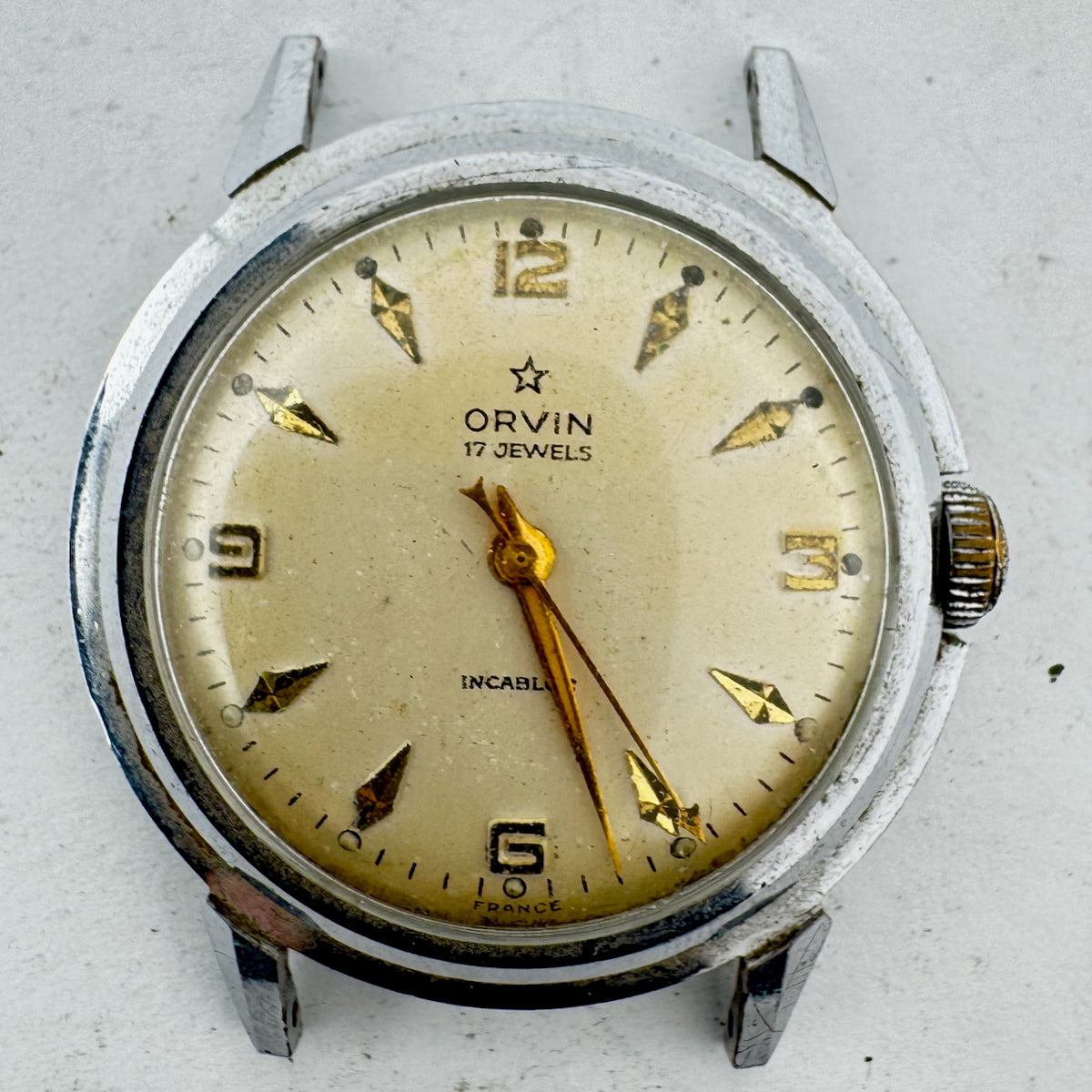 Vintage Orvin Arrowhead Men's Mechanical Wristwatch France Steel & Chrome