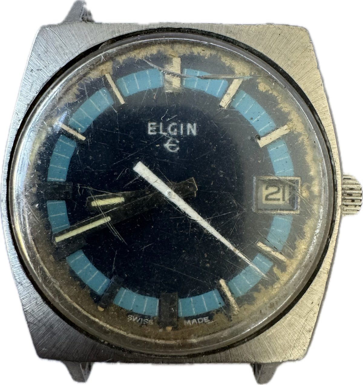 Vintage 33mm Elgin 338 Men's Mechanical Wristwatch AS 1914 Swiss Steel Blue