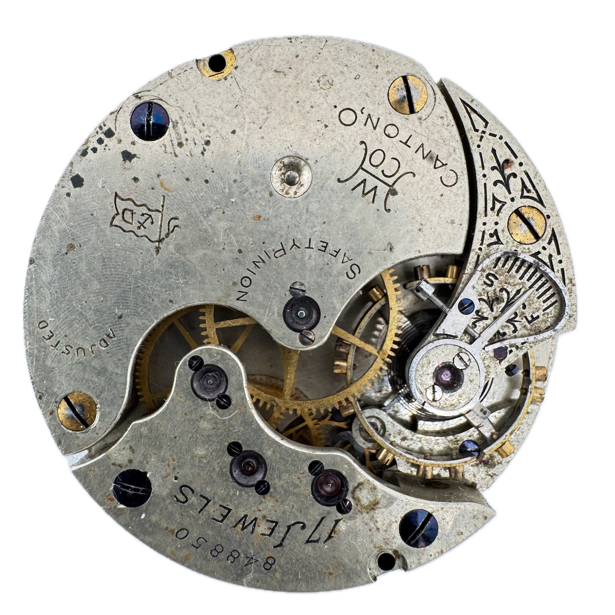 Antique 16s Hampden 17 Jewel Hunter Railroad Pocket Watch Movement 108 D USA