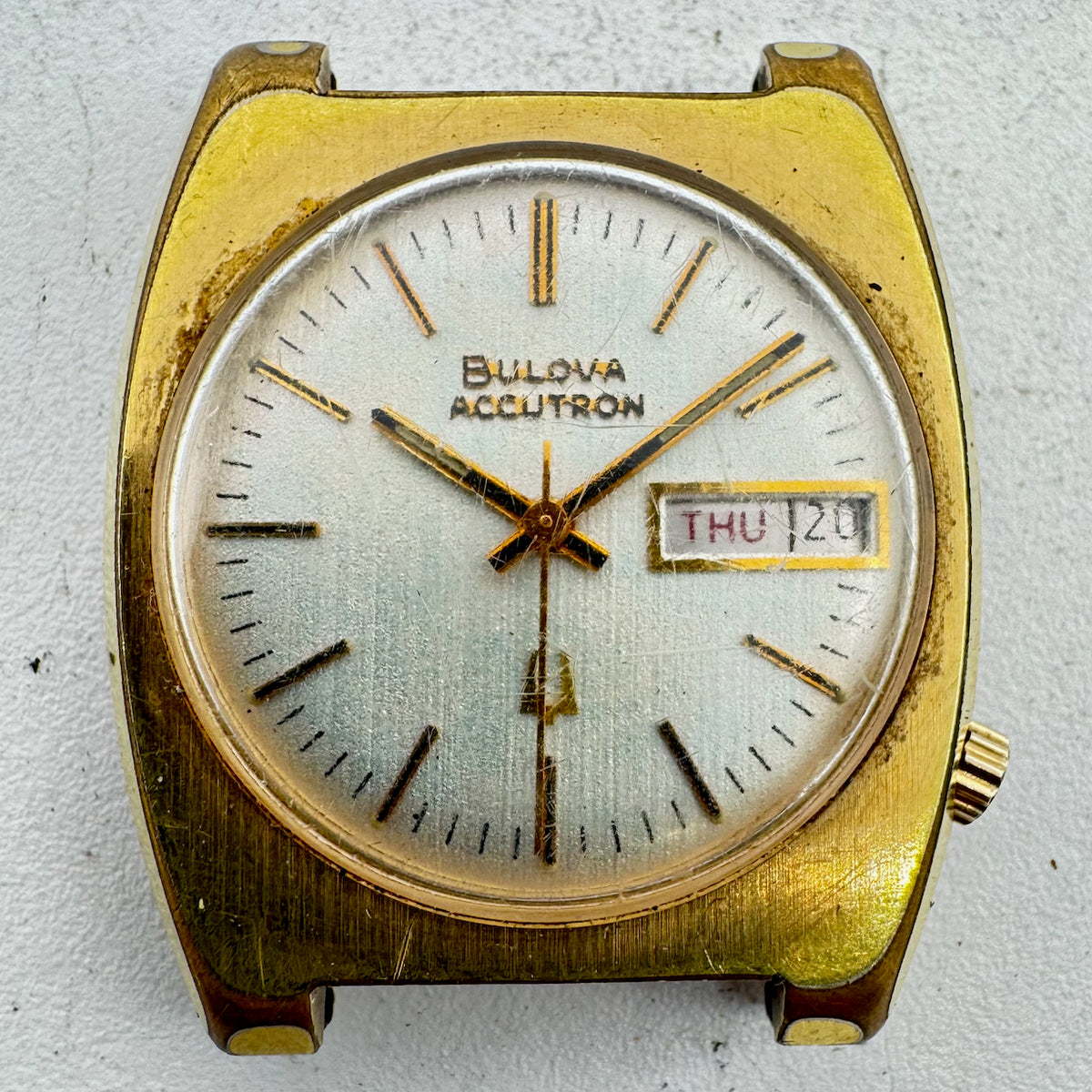 Vintage Bulova Accutron Bark Dial Men's Tuning Fork Wristwatch 218 Gold Plated