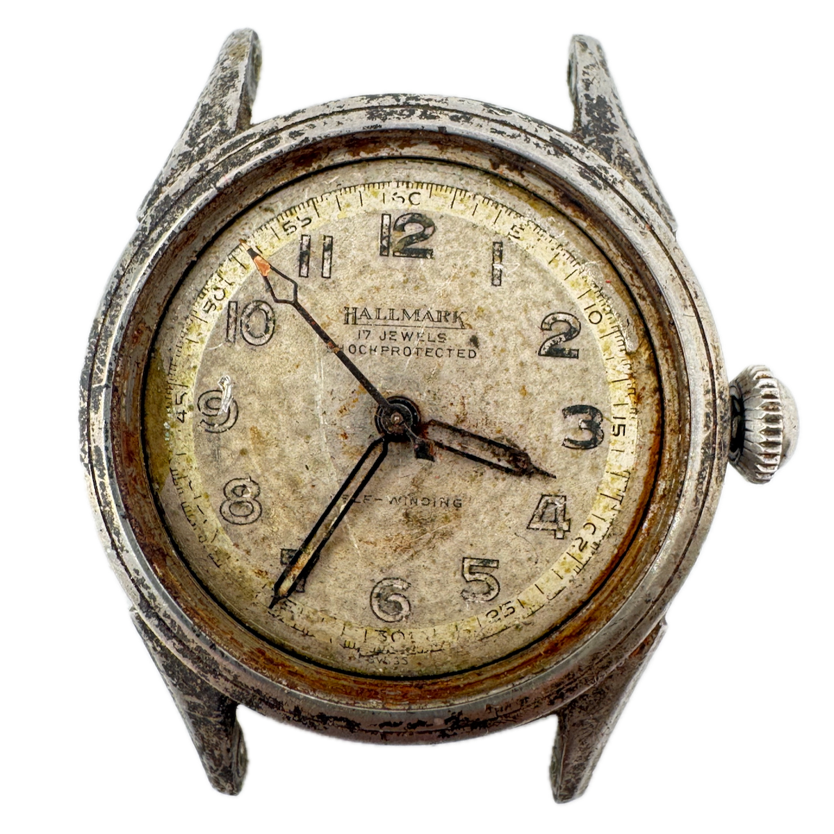 Vintage Hallmark 1055 Military Style Men's Bumper Automatic Wristwatch Steel